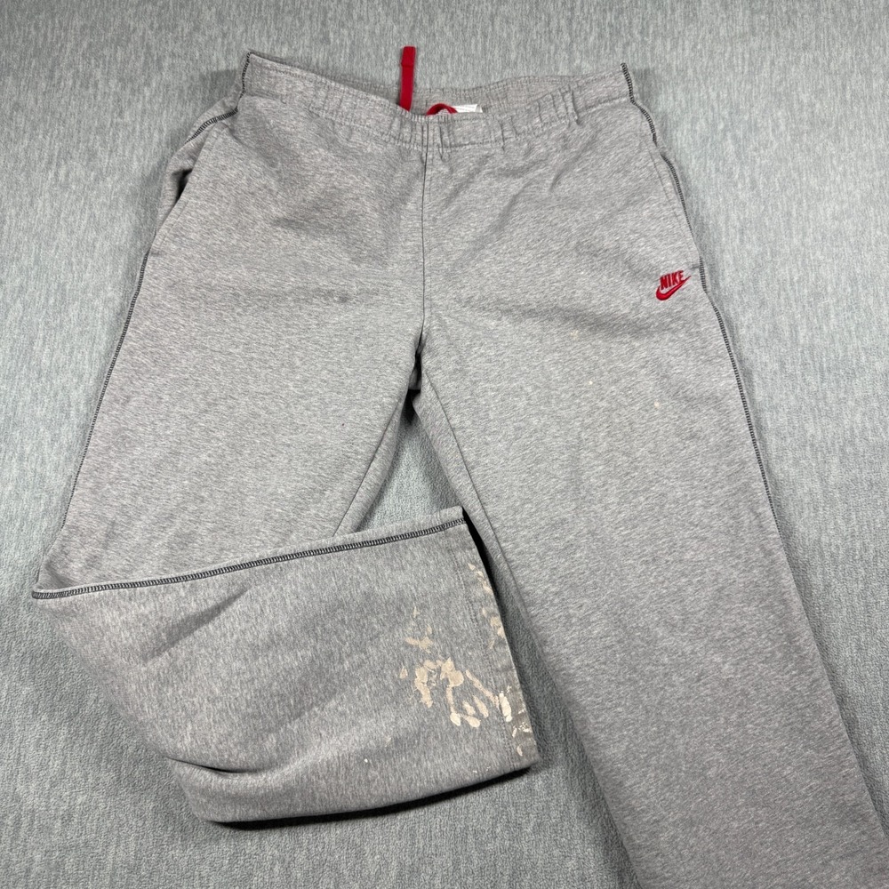 Nike Sweatpants Mens M Grey Embroidered Logo Fleece Lounge Joggers y2k